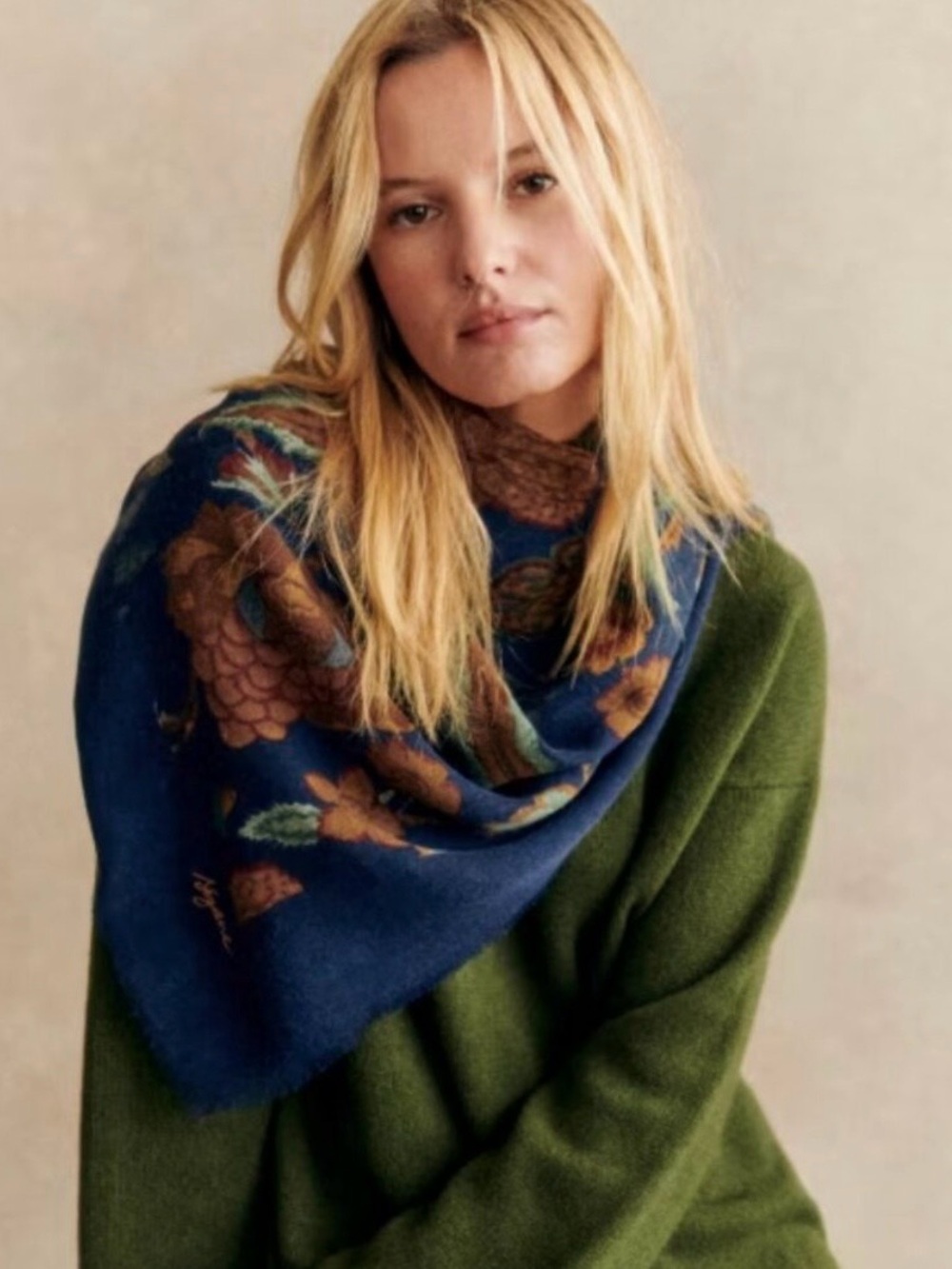 NWT Sezane Navy Retro Flowers Pio Scarf